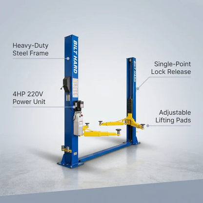 12,000 lb 2-Post Car Lift – 220V 4HP Hydraulic Lift