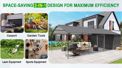 Galvanized Steel Carport with Attached Storage Shed
