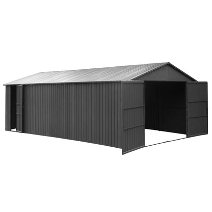 12x25-Foot Outdoor Metal Garage Shed with Lockable Doors