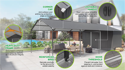 Galvanized Steel Carport with Attached Storage Shed