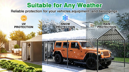 Galvanized Steel Carport with Attached Storage Shed