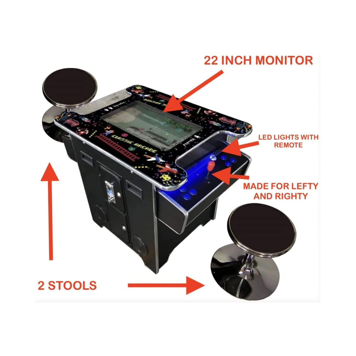Full-Size 2-Player Retro Arcade Machine with 60 Games &amp; Stools