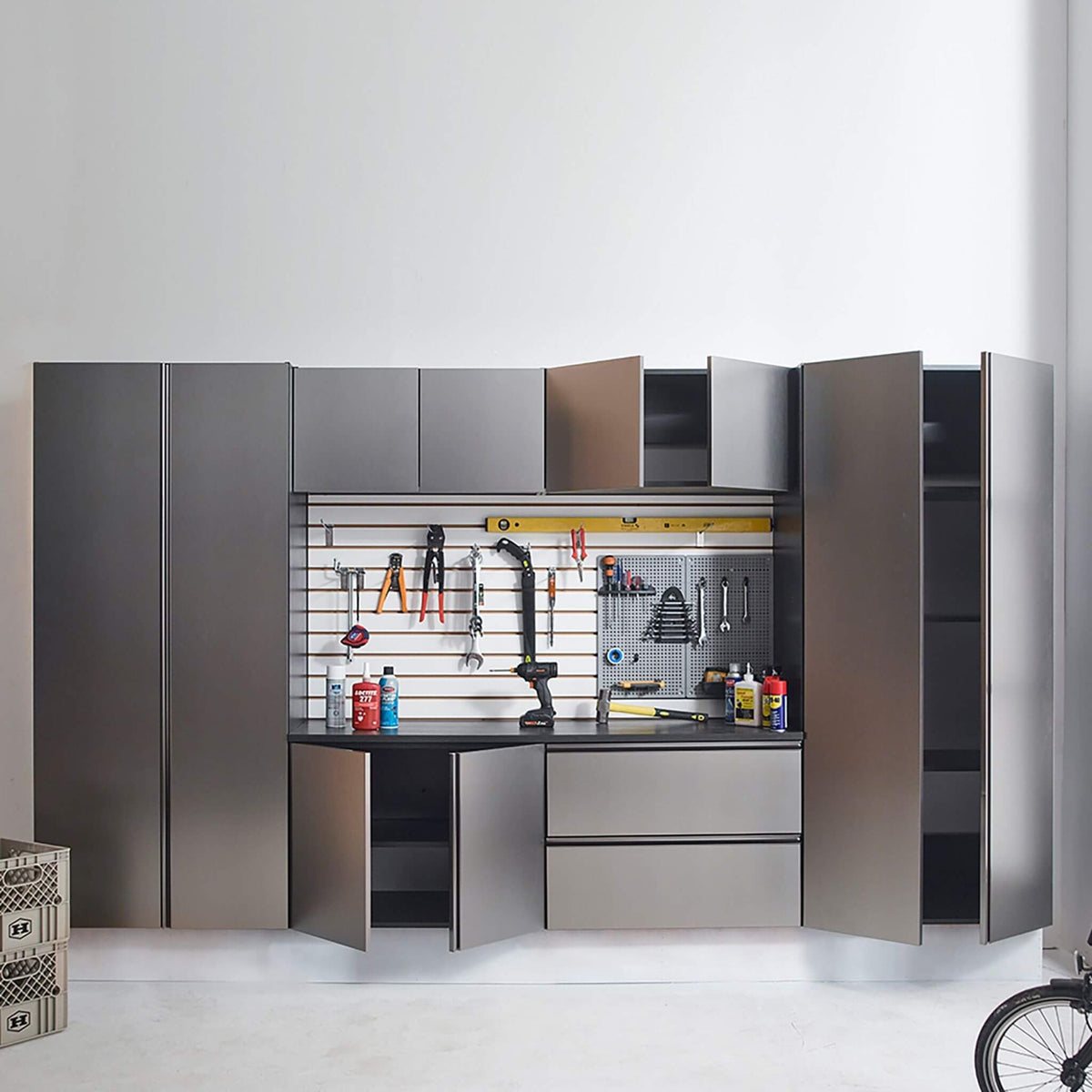 Heavy-Duty Wall-Mounted Garage Cabinet Set – Metallic Gray (SAK24368)