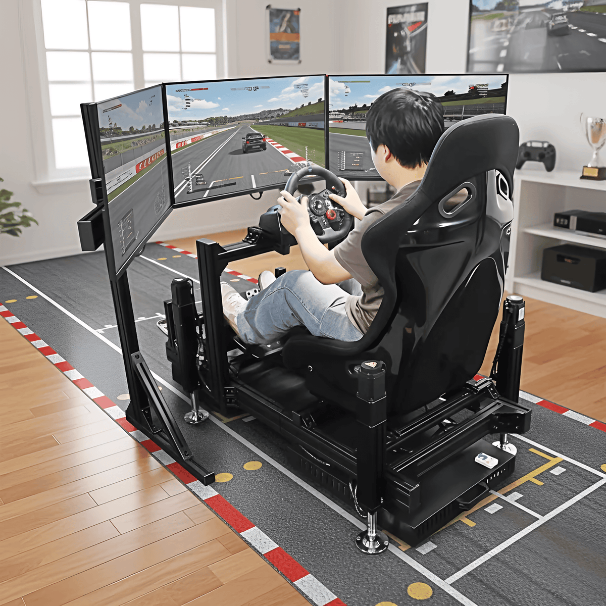 YHY 3D Motion Racing Simulator with Triple 32-Inch Screens