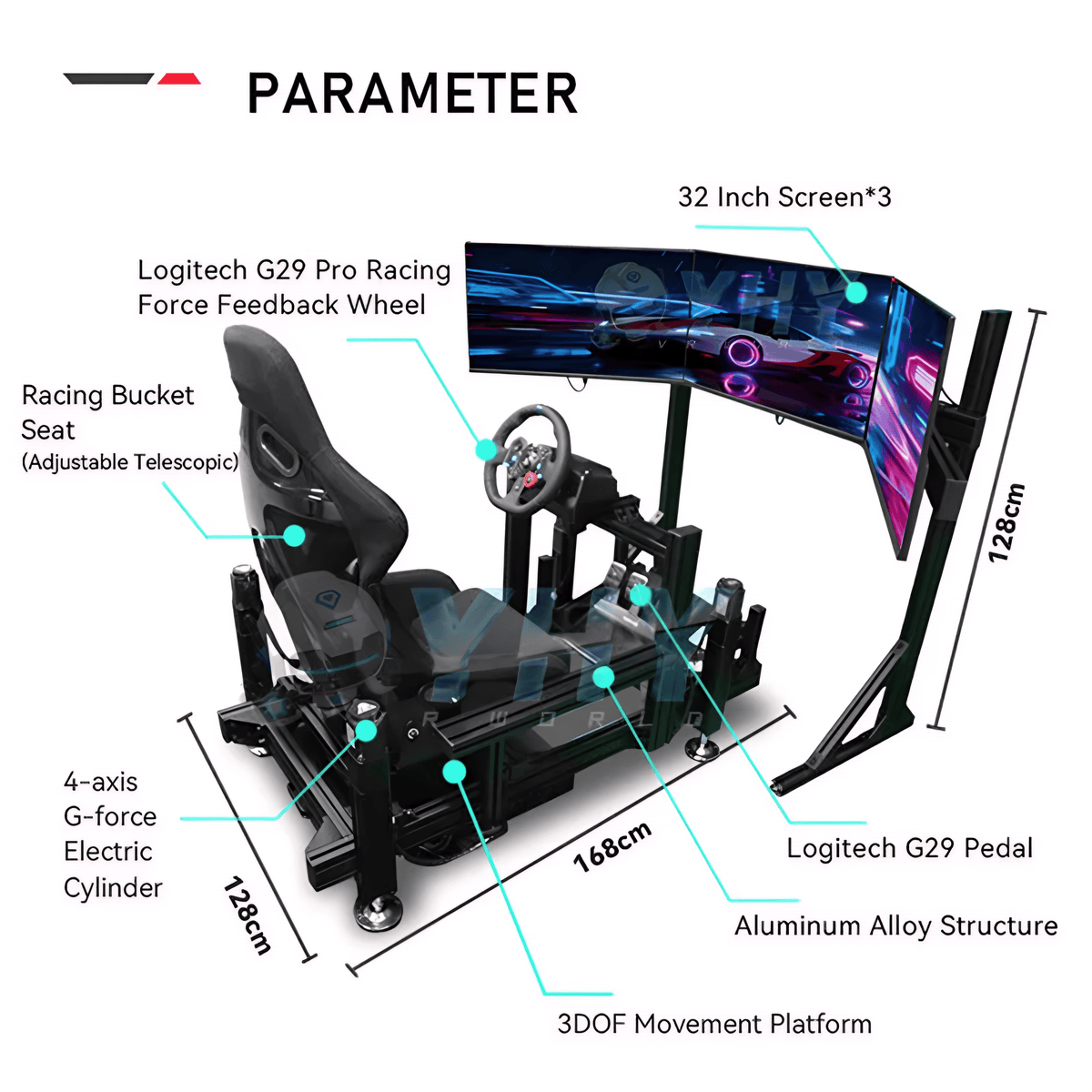 YHY 3D Motion Racing Simulator with Triple 32-Inch Screens