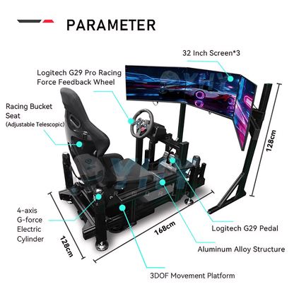 YHY 3D Motion Racing Simulator with Triple 32-Inch Screens